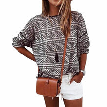 High Quality Women Loose Stripe Stitching Long Sleeve Round Neck Tops Shirt Blouse Clothing Female Shirts Femme Blusa #LLSW