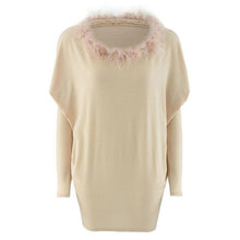 Women's Fashion Dress Long Sleeve O-Neck Fur Collar Batwing Sleeve Ladies Mini Dress Winter Women Clothing