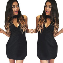 Womens Black Dress Winter Halter V-Neck Sexy Sleeveless Slim Party Dresse straight Ladies Women Clothing Mini Dress#LSW