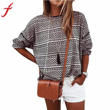 High Quality Women Loose Stripe Stitching Long Sleeve Round Neck Tops Shirt Blouse Clothing Female Shirts Femme Blusa #LLSW