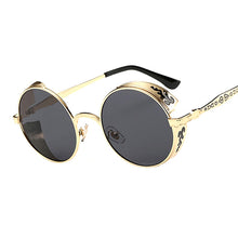 Vintage Gothic Round Steampunk Sunglasses Men Retro Unique Carving Frame Mirrored Sun Glasses For Male Cool Hip Hop